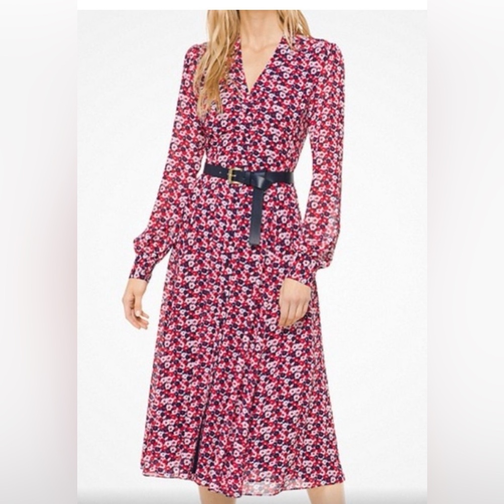 SOLD‼️MICHAEL Michael Kors Red and Black Floral Midi Dress